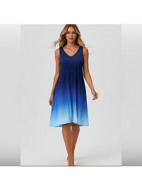Ombre V-Neck Sleeveless Midi Dress Blue
